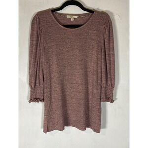 Peyton Primrose Mauve Marled Knit Smocked Cuff 3/4 Sleeve Top M Boho Cottagecore